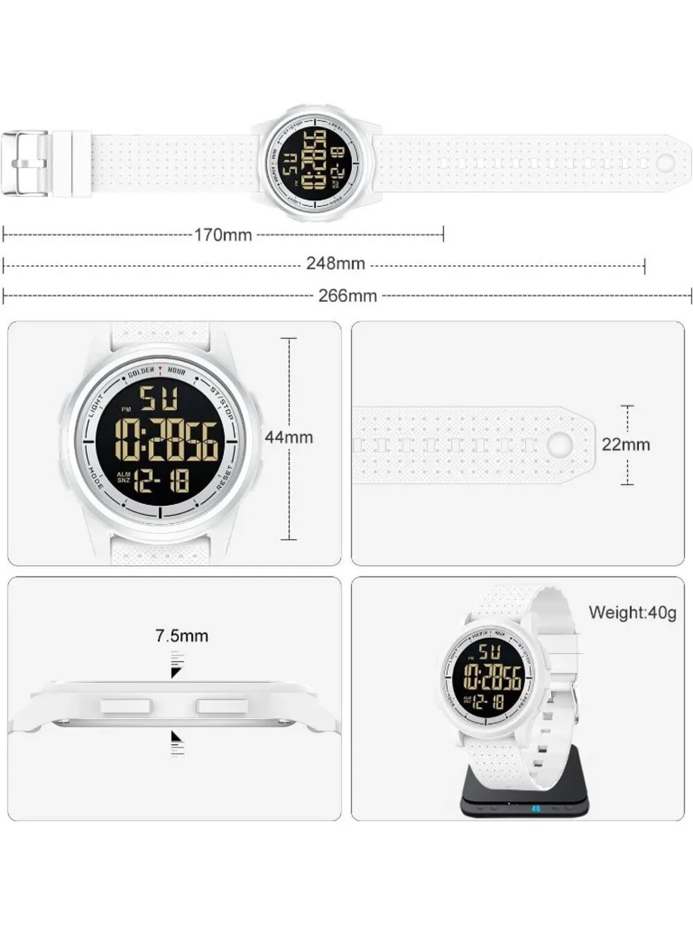 Men's White Rubber Strap Ultra-Thin Minimalist Solid Waterproof Digital Watch
